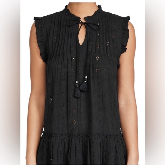 NEW Playa Lucila Black Eyelet Ruffle Tiered Mini Dress Cover-Up Boho Beachy S - Picture 3 of 13